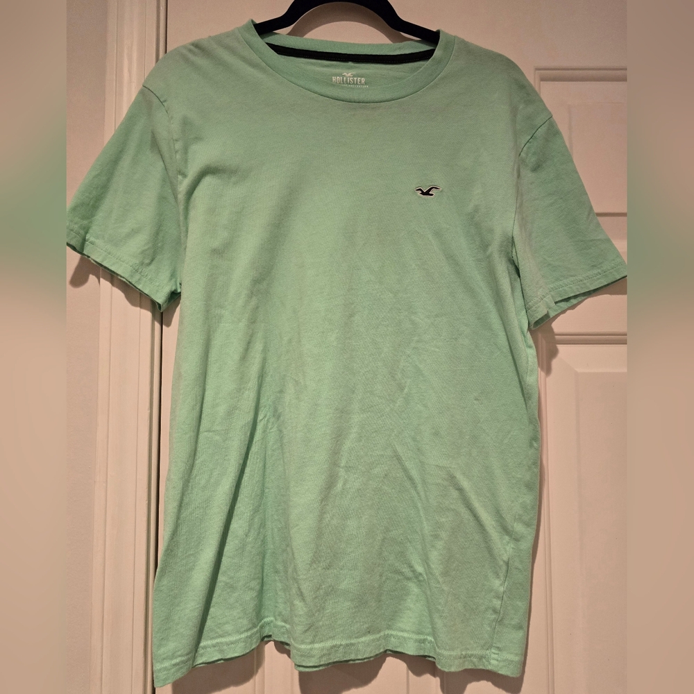 Hollister Men's Mint Green Size Large Tshirt 100% Cotton Logo On Chest